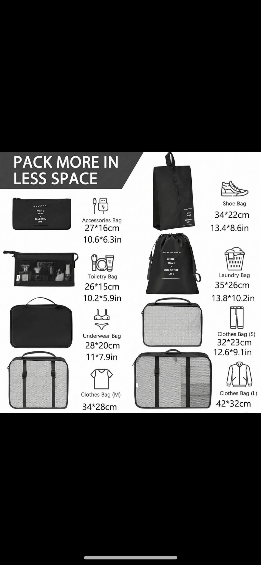 Travel bag organizer 8 piece set